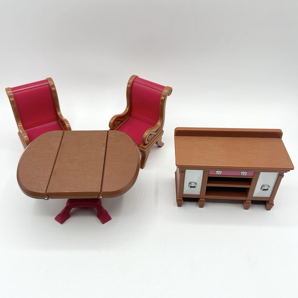 Fisher Price Loving Family Dollhouse Dining Room Furniture Table Chairs Cabinet